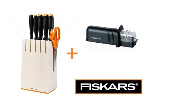 FISKARS Functional Form blok s pěti noži 1014209 + ostřič Essential 1023811