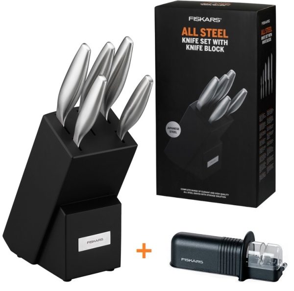 FISKARS All Steel 1020241 blok s 5 noži + ostřič Essential 1023811