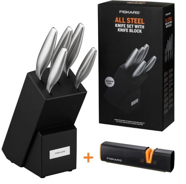 FISKARS All Steel 1020241 blok s 5 noži + ostřič Edge 1003098